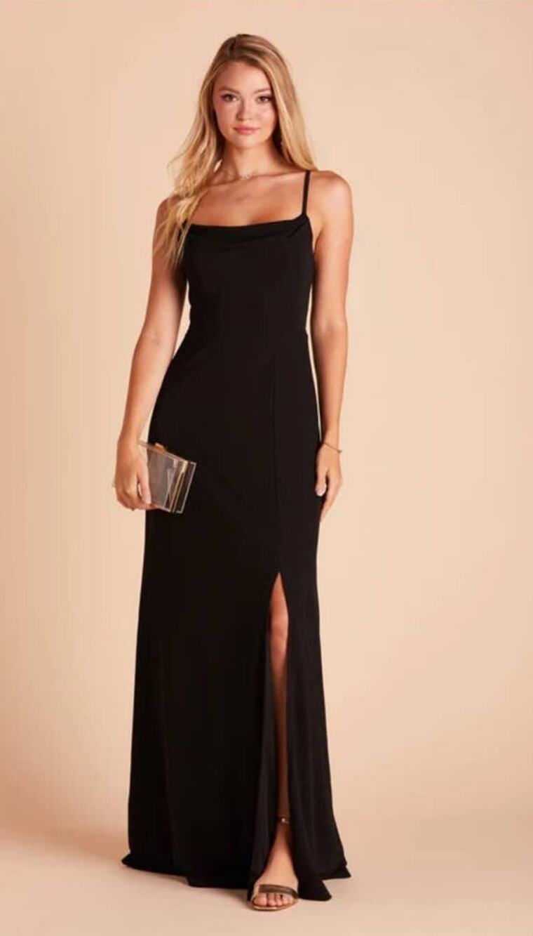 Birdy Grey Crepe Ash Black Cowl Neck Maxi Length Dress- S